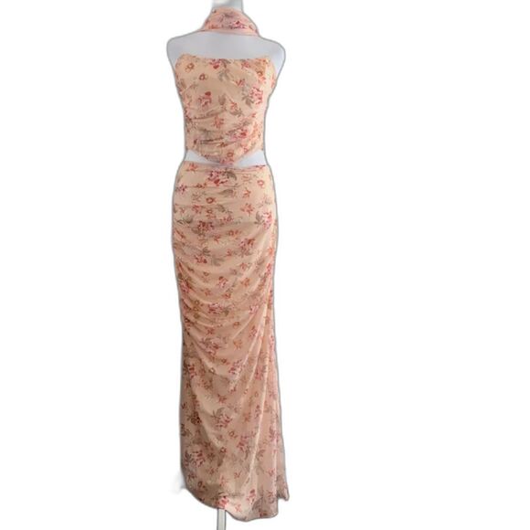 ChiaoLezhee Dresses & Skirts - Floral Mesh Corset Maxi Skirt Set Y2K Wedding Guest Prom 3 Piece
